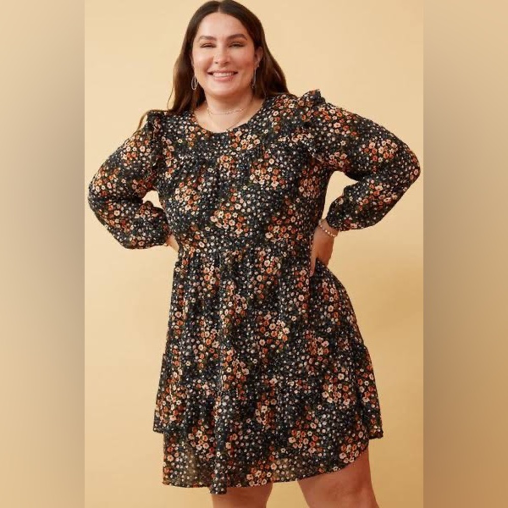 HAYDEN | Black Floral Long Sleeve Dress | Size 3X